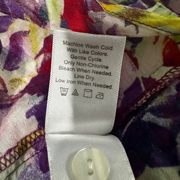 Coldwater Creek sz XL cotton silk purple floral button front blouse FLAW - Picture 7 of 8
